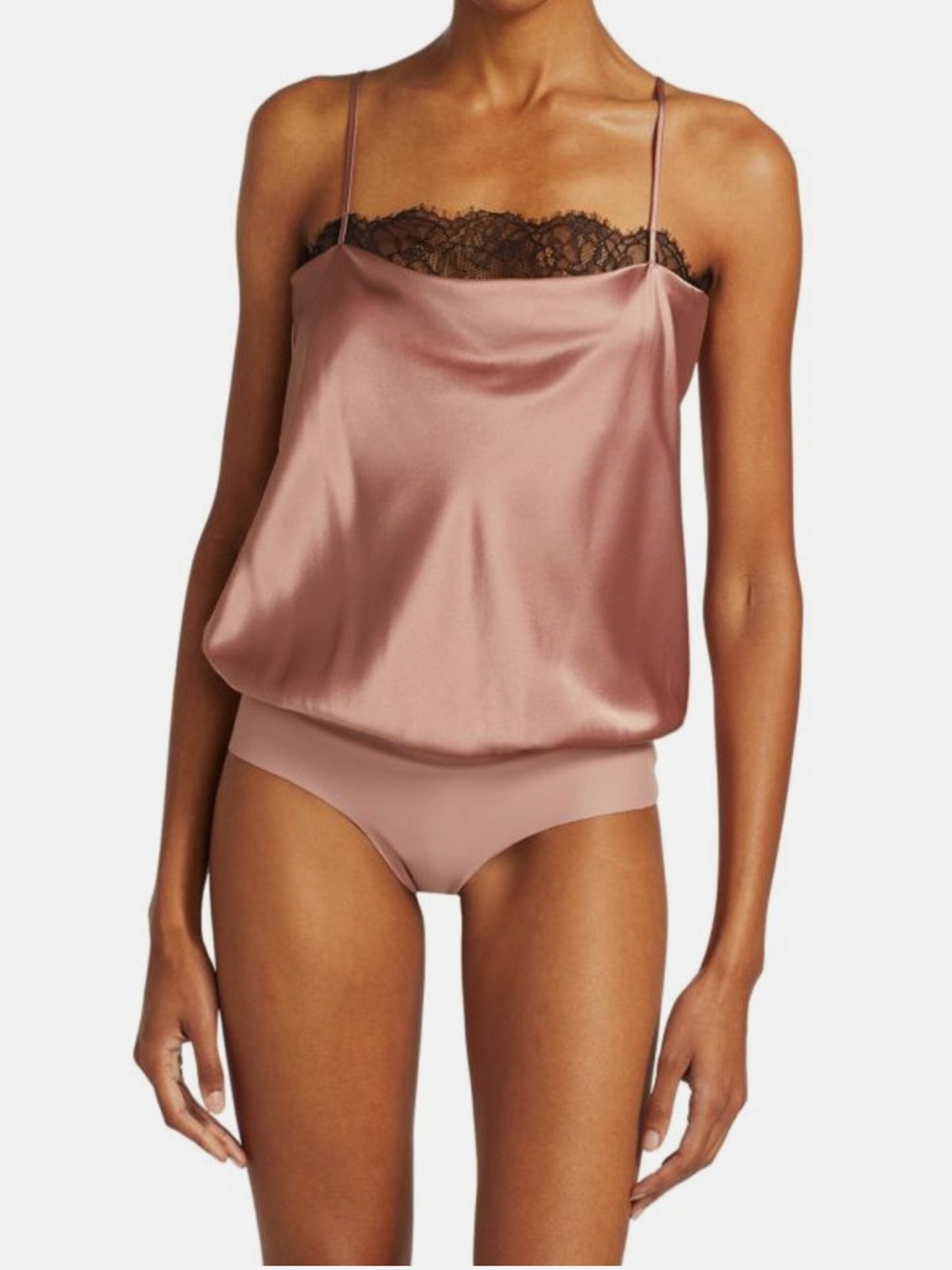 CAMI NYC Romy Square Neck Silk Satin Lace Camisole Bodysuit Top